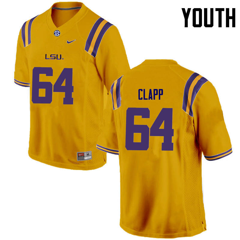 Youth LSU Tigers #64 William Clapp College Football Jerseys Game-Gold